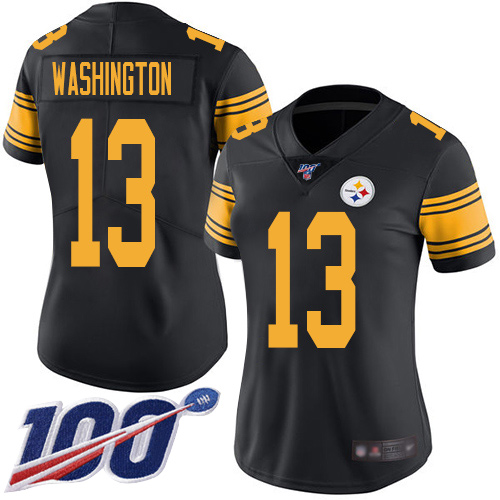 Women Pittsburgh Steelers Football #13 Limited Black James Washington 100th Season Rush Vapor Untouchable Nike NFL Jersey->women nfl jersey->Women Jersey
